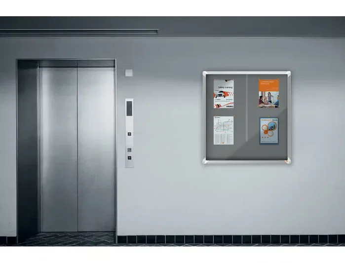 Nobo Vitrina de Anuncios Premium Plus con Puerta Corredera, Fieltro Gris, 12 x A4