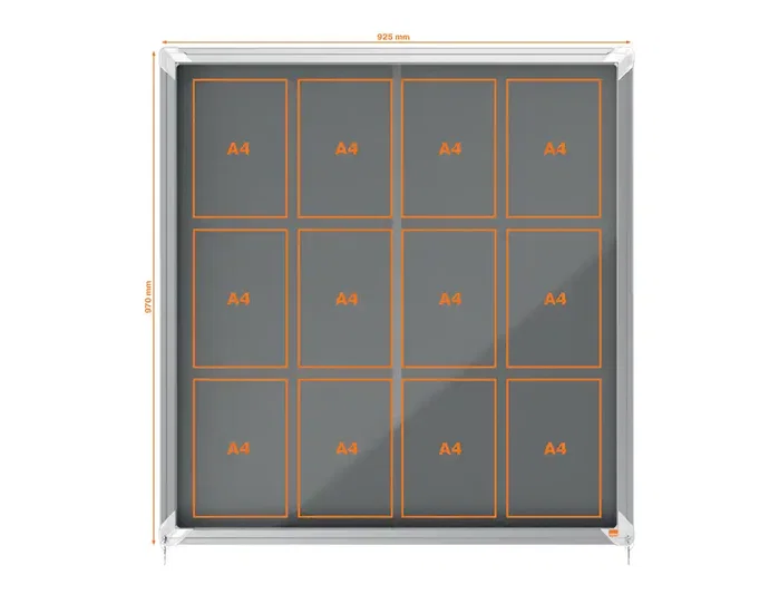 Nobo Vitrina de Anuncios Premium Plus con Puerta Corredera, Fieltro Gris, 12 x A4