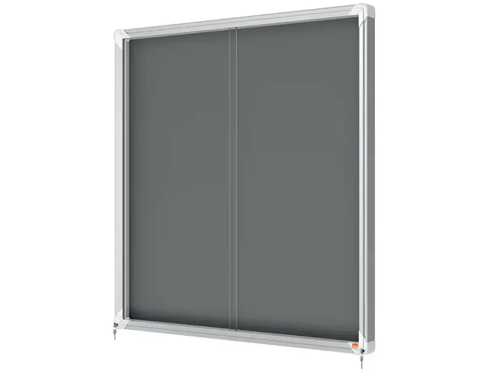 Nobo Vitrina de Anuncios Premium Plus con Puerta Corredera, Fieltro Gris, 12 x A4