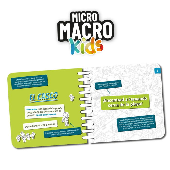 SD Games - Juego de Mesa MicroMacro Kids (Multicolor) | Juego Cooperativo de Investigación para Niños +6 | Incluye Mapa Gigante y Libro con 22 Casos