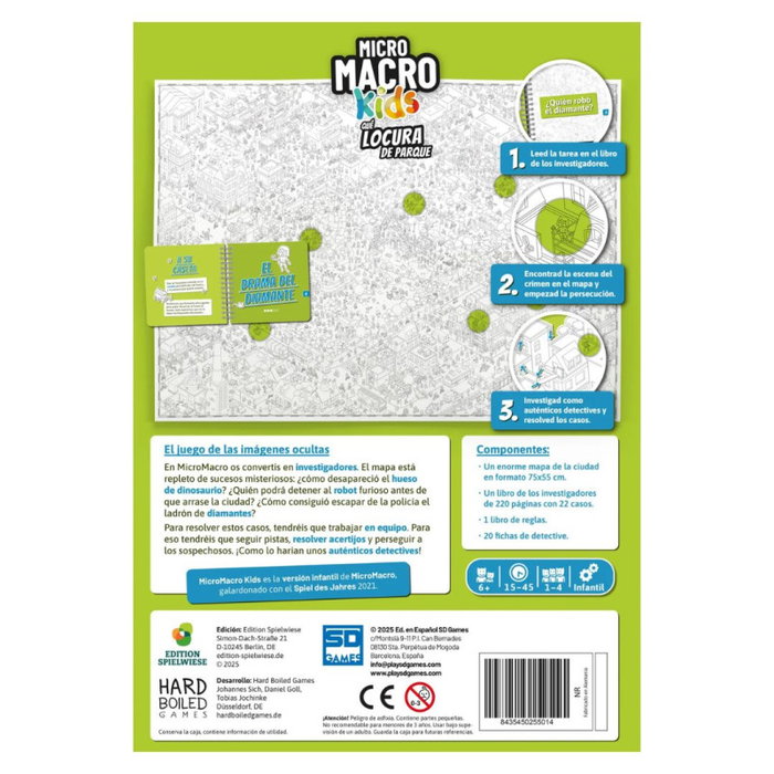 SD Games - Juego de Mesa MicroMacro Kids (Multicolor) | Juego Cooperativo de Investigación para Niños +6 | Incluye Mapa Gigante y Libro con 22 Casos