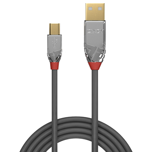 Lindy Cable USB 2.0 Tipo A a Mini-B Cromo Line, 3m, Gris