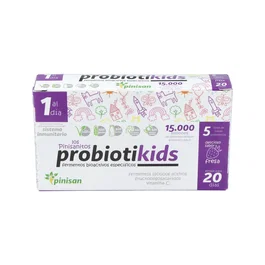 PINISAN Probiotikids 20 Sobres Probióticos FOS Vitamina C Sistema Inmune Digestivo Sabor Fresa Vegano