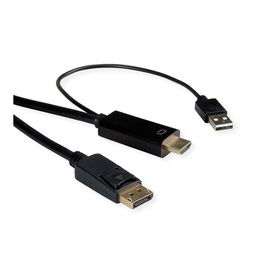 ROLINE 11.04.5992 Cable HDMI + USB a DisplayPort Macho Derecho 2m UHD 4K 60Hz