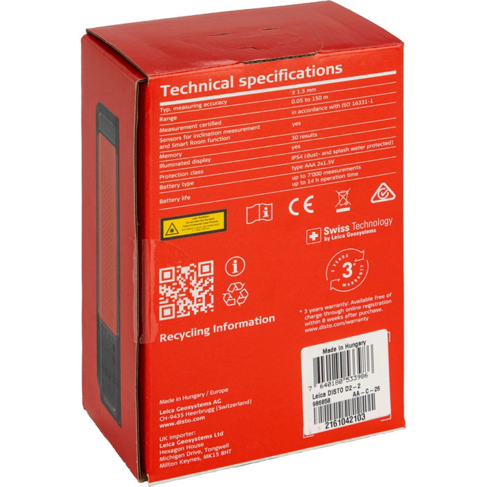 Leica DISTO D2 Telémetro Láser hasta 150 m