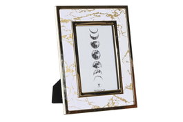 DKD Home Decor Marco de Fotos 10x15 Mármol Blanco y Dorado
