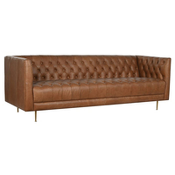 DKD Home Decor Sofá de Piel Cognac con Capitoné