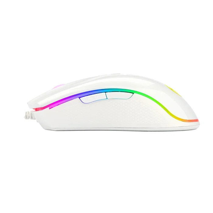 Redragon M711W Cobra Ratón Gaming RGB Blanco, Sensor PAW3327 12400 DPI, 7 Botones Programables, Cable 1.8m USB Tipo C, Ergonómico para PC
