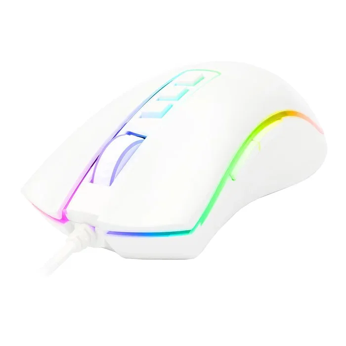 Redragon M711W Cobra Ratón Gaming RGB Blanco, Sensor PAW3327 12400 DPI, 7 Botones Programables, Cable 1.8m USB Tipo C, Ergonómico para PC