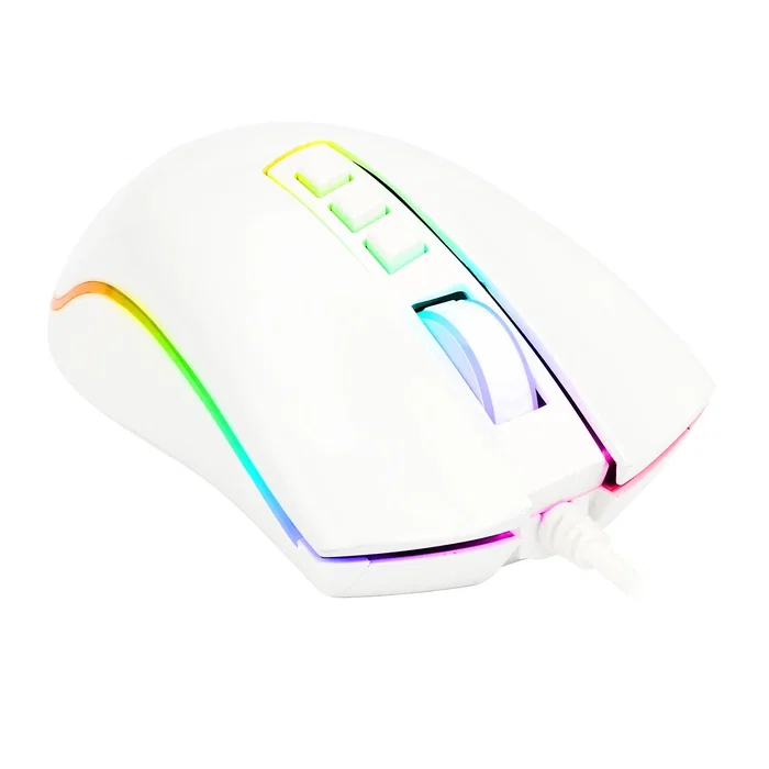 Redragon M711W Cobra Ratón Gaming RGB Blanco, Sensor PAW3327 12400 DPI, 7 Botones Programables, Cable 1.8m USB Tipo C, Ergonómico para PC