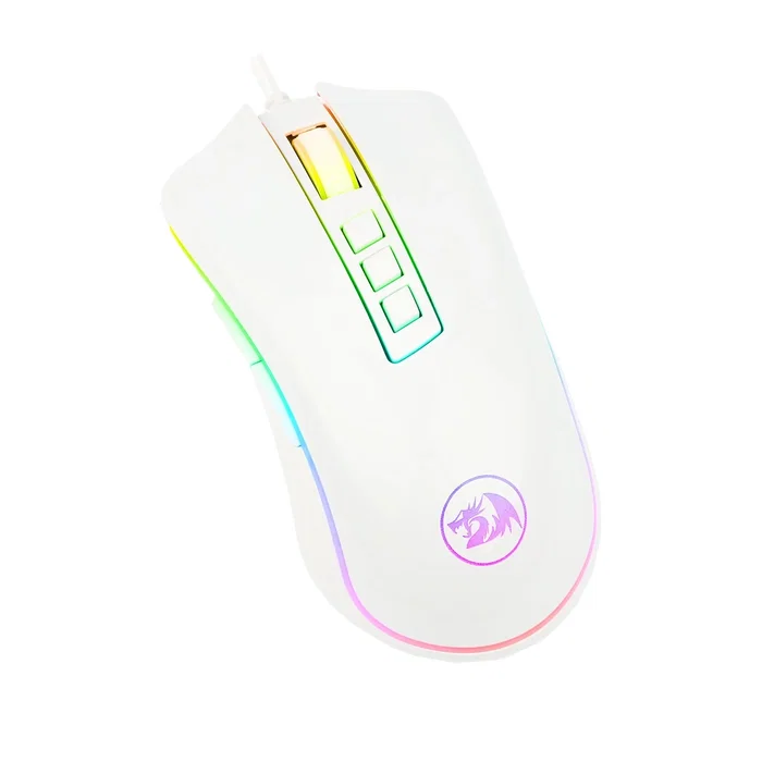 Redragon M711W Cobra Ratón Gaming RGB Blanco, Sensor PAW3327 12400 DPI, 7 Botones Programables, Cable 1.8m USB Tipo C, Ergonómico para PC