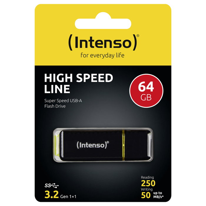 Intenso GmbH High Speed Line USB 3.2 Gen 1 64GB Negro/Amarillo Intenso GmbH High Speed Line USB 3.2 Gen 1 64GB Negro/Amarillo