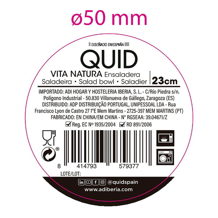 Ensaladera Cerámica Vita Natura Quid 23 cm (12 Unidades)