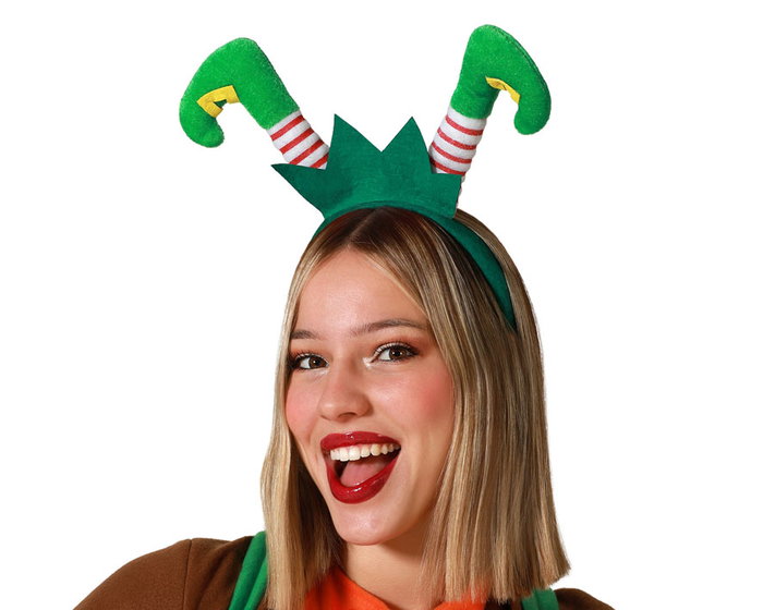 Diadema Duende Navideño Piernas Verdes Rayadas Con Zapatos Curvados Ideal Disfraz Celebración Diadema Duende Navideño Piernas Verdes Rayadas Con Zapatos Curvados Ideal Disfraz Celebración