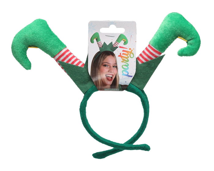 Diadema Duende Navideño Piernas Verdes Rayadas Con Zapatos Curvados Ideal Disfraz Celebración Diadema Duende Navideño Piernas Verdes Rayadas Con Zapatos Curvados Ideal Disfraz Celebración
