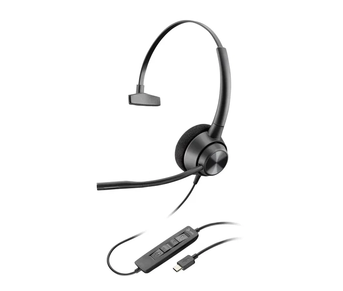 HP Poly Auriculares para Centro de Contacto EncorePro 310 USB-C Diadema Monoaural Negro - Micrófono con Cancelación de Ruido - Certificado TAA y TCO