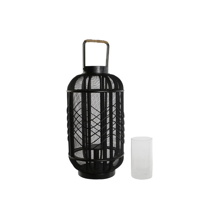 DKD Home Decor Portavelas de Metal y Ratán Negro