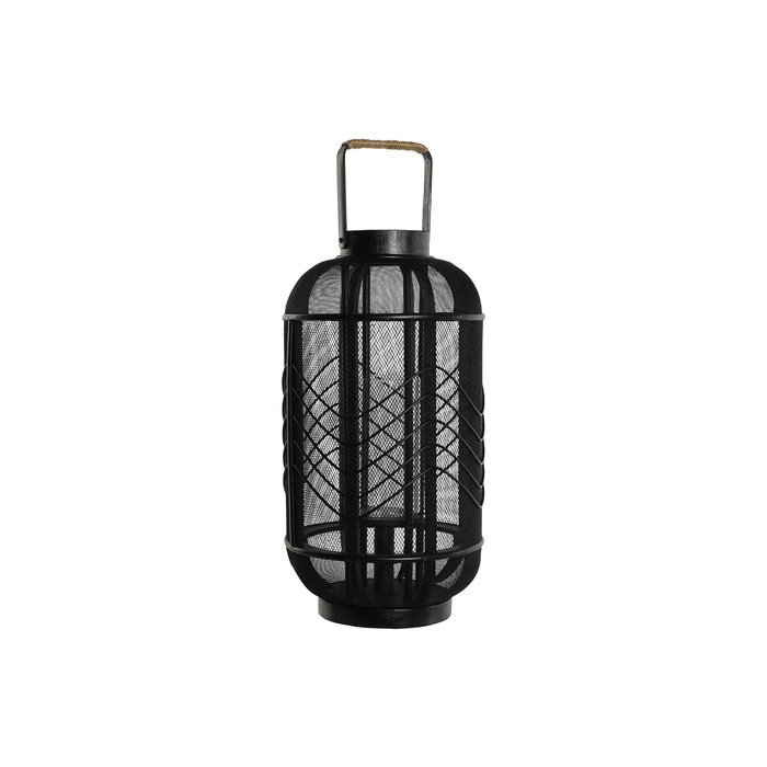 DKD Home Decor Portavelas de Metal y Ratán Negro