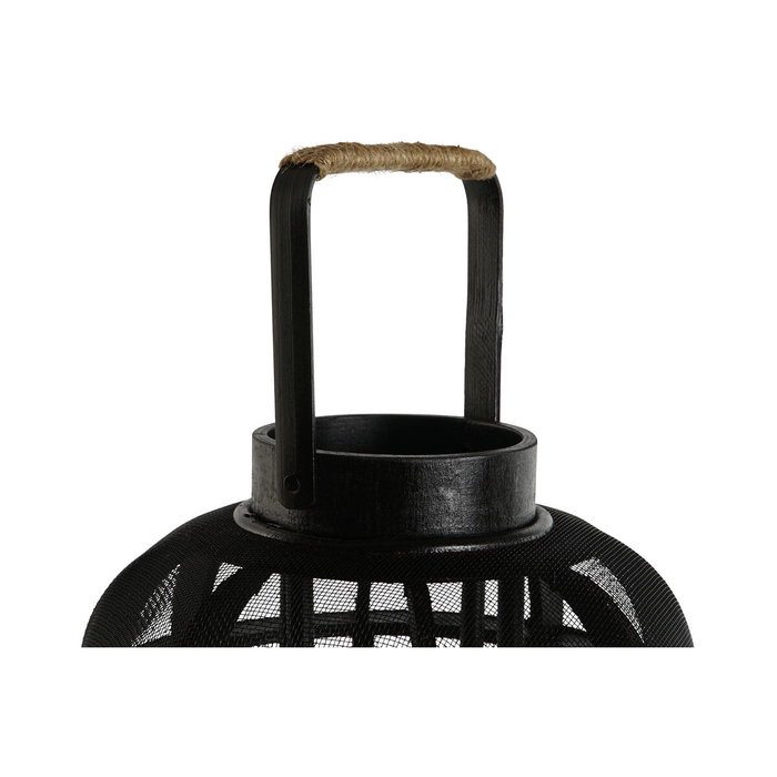 DKD Home Decor Portavelas de Metal y Ratán Negro