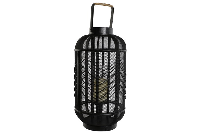 DKD Home Decor Portavela Colonial Negro Metal Ratan 25.5 x 25.5 x 46.5 cm