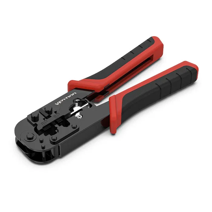 Vention KEDB0 Crimpadora Metálica para RJ45, Herramienta de Prensar en Acero al Carbono, Color Negro y Rojo