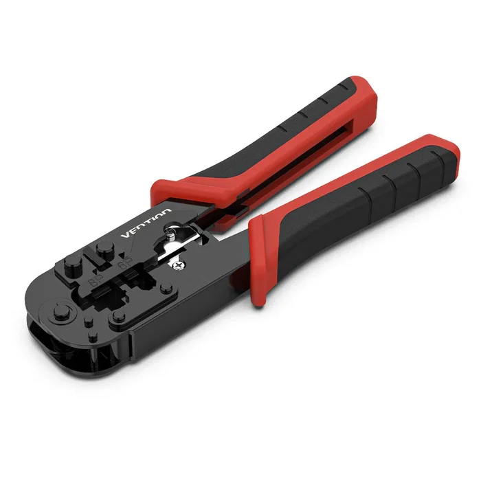 Vention KEDB0 Crimpadora Metálica para RJ45, Herramienta de Prensar en Acero al Carbono, Color Negro y Rojo