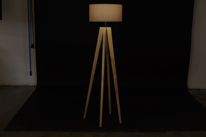 DKD Home Decor Lampara Pie Scandi Natural Beige Madera Poliester 40 x 148 x 40 cm