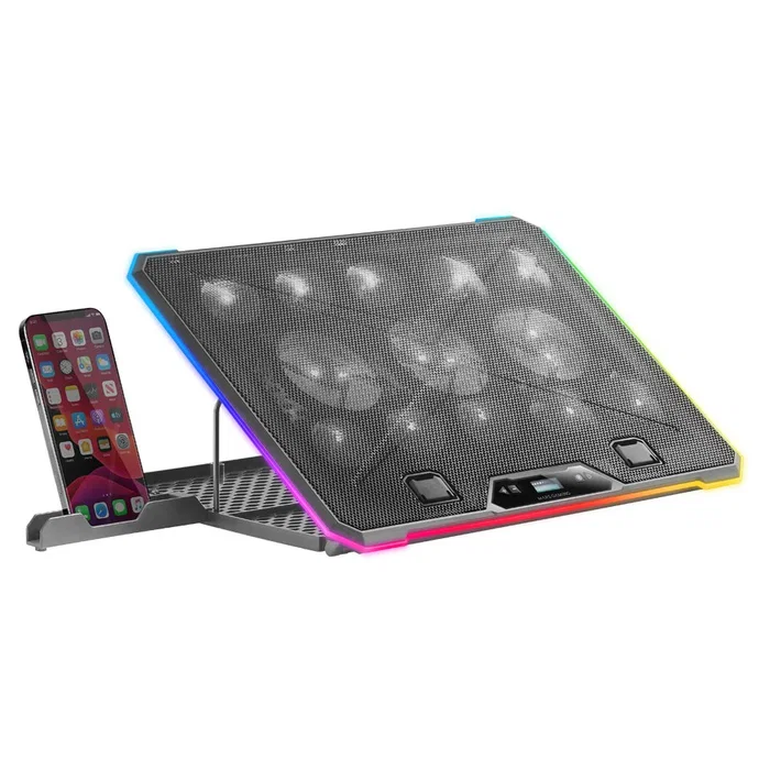 Mars Gaming MNBC13 Base Refrigeración Portátil Hasta 17", 13 Ventiladores, RGB, Pantalla LCD, Soporte Smartphone, 2 Puertos USB