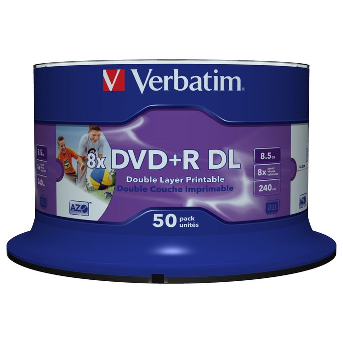 Verbatim DVD+R Double Layer 8x Speed 8.5GB 50 unidades Wide Printable