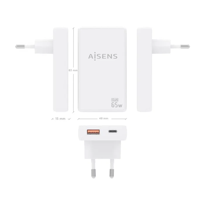 Aisens Cargador de Pared GaN 65W USB-C y USB-A Blanco ASCH-65W2P076-W Aisens Cargador de Pared GaN 65W USB-C y USB-A Blanco ASCH-65W2P076-W