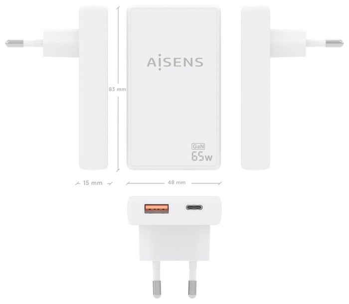 Aisens Cargador de Pared GaN Ultra Delgado 65W Blanco