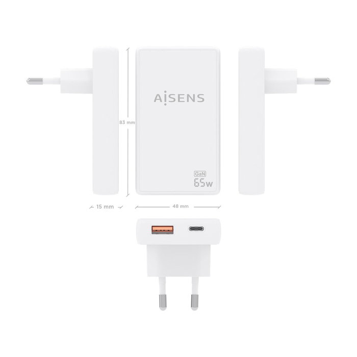 Aisens Cargador de Pared GaN Ultra Delgado 65W Blanco