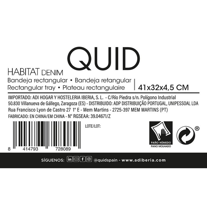 Bandeja Rectangular Polipropileno Habitat Quid 41x32x4,5 cm (24 Unidades)