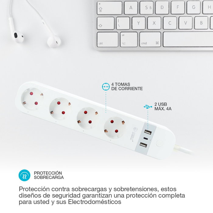 GSC Evolution Base Múltiple Inteligente WiFi/Bluetooth 4T + 2 USB + Tipo C