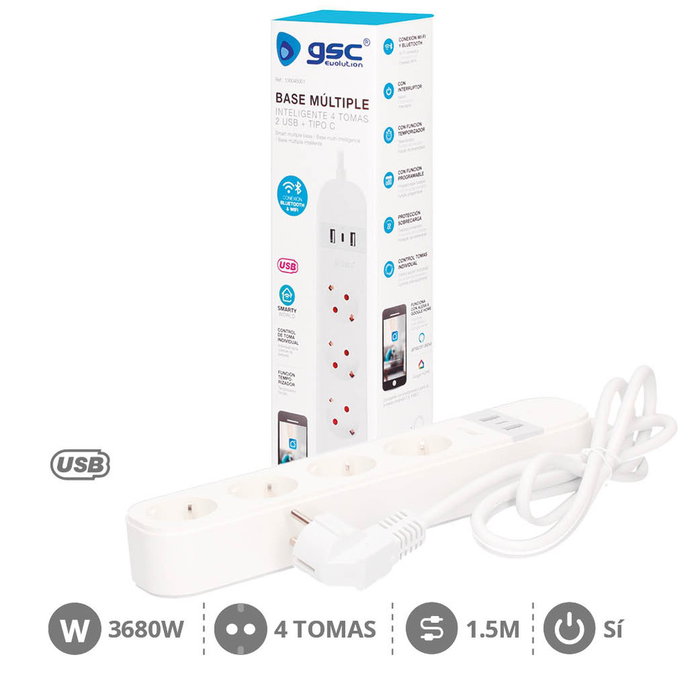 GSC Evolution Base Múltiple Inteligente WiFi/Bluetooth 4T + 2 USB + Tipo C