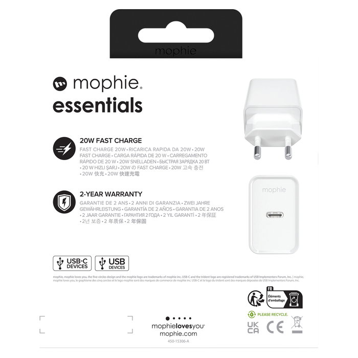 Ifrogz ZAGG mophie essentials Netzteil 20W 1x USB-C wei