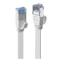 Lindy Patchkabel Cat6A U/FTP Flachband Blanco 10m, Cable LAN Ethernet de Cobre Blindado (STP), 10/100/1000Base-T(X), 500 MHz, RJ-45 Macho, 32 AWG, 6 cm Radio Min. -10 a 60 grados C
