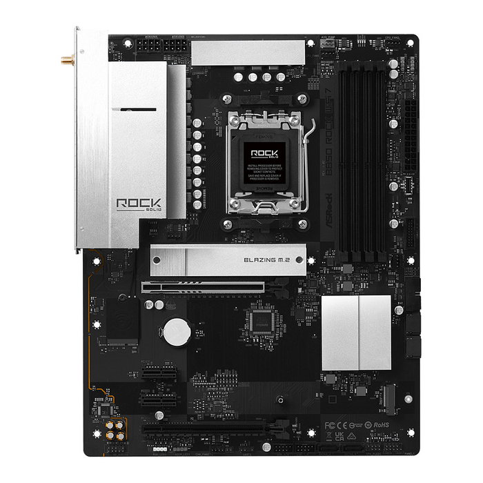 ASRock B850 Rock - Placa Base ATX AMD B850, Socket AM5, WiFi 7 (802.11be), Bluetooth 5.4, DDR5 (4x DIMM, 256GB), PCIe 5.0, HDMI, USB-C, para Ryzen 7000/8000/9000
