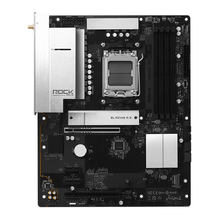 ASRock B850 Rock - Placa Base ATX AMD B850, Socket AM5, WiFi 7 (802.11be), Bluetooth 5.4, DDR5 (4x DIMM, 256GB), PCIe 5.0, HDMI, USB-C, para Ryzen 7000/8000/9000