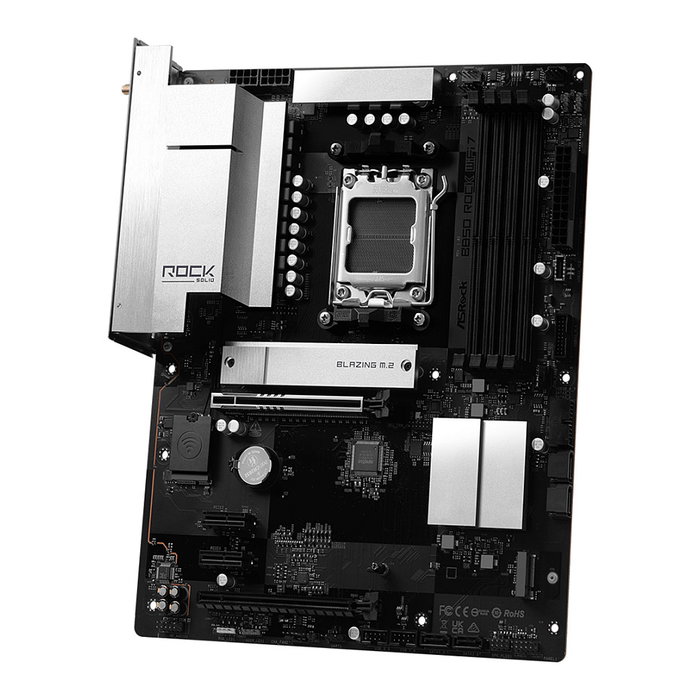 ASRock B850 Rock - Placa Base ATX AMD B850, Socket AM5, WiFi 7 (802.11be), Bluetooth 5.4, DDR5 (4x DIMM, 256GB), PCIe 5.0, HDMI, USB-C, para Ryzen 7000/8000/9000