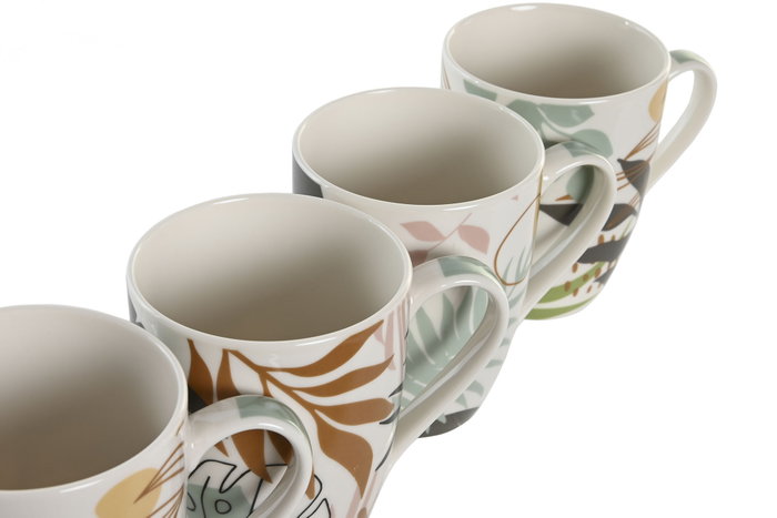 DKD Home Decor Mug Scandi Multicolor Blanco Porcelana New Bone Apto Microondas y Lavavajillas 8.3 x 10.5 x 11.5 cm (12 Unidades)