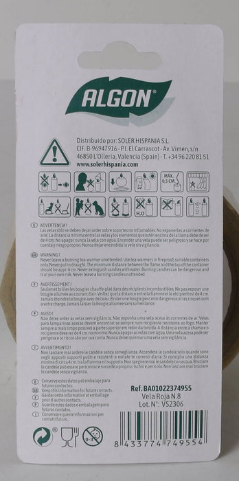 Algon Vela Roja N.8 8,3 cm (36 Unidades)