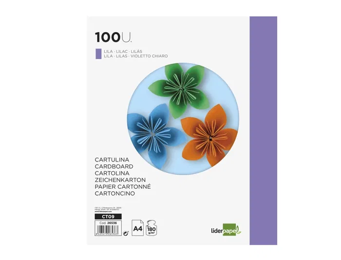 Liderpapel Cartulina Lila A4 180g/m2 Paquete de 100 Hojas