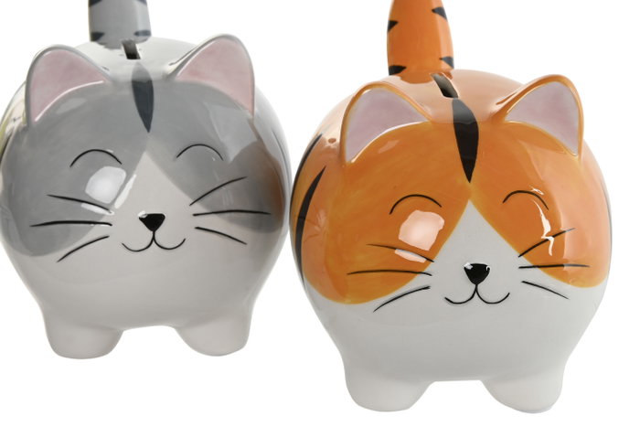 DKD Home Decor Hucha de Dolomite Diseño Gato Surtido de 2 Unidades