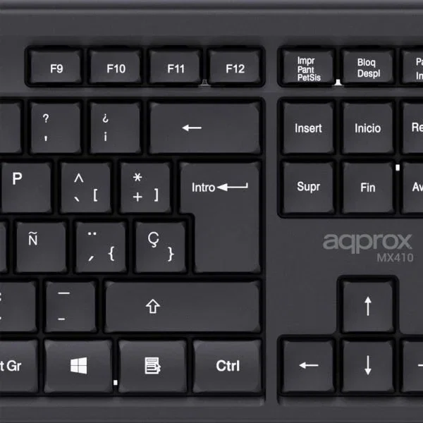 Approx APPMX410 Kit Teclado y Ratón Inalámbrico 2.4 GHz, Teclado Español QWERTY de 105 Teclas Completo y Ratón Óptico 1000 DPI, Compatible con Windows/Mac/Linux, Color Negro