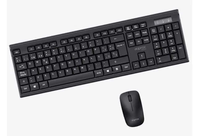 Approx APPMX410 Kit Teclado y Ratón Inalámbrico 2.4 GHz, Teclado Español QWERTY de 105 Teclas Completo y Ratón Óptico 1000 DPI, Compatible con Windows/Mac/Linux, Color Negro