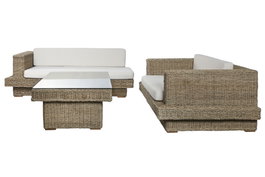 DKD Home Decor Indo 1c25 Sofá Natural 192 x 105 x 63 cm Set 3 Piezas Fibra Teca