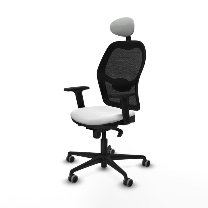 PIQUERAS Y CRESPO Silla de oficina Jorquera con mecanismo Sincro, tela blanca y malla negra PIQUERAS Y CRESPO Silla de oficina Jorquera con mecanismo Sincro, tela blanca y malla negra