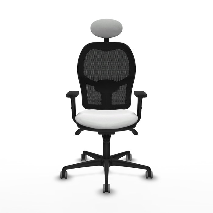 PIQUERAS Y CRESPO Silla de oficina Jorquera con mecanismo Sincro, tela blanca y malla negra PIQUERAS Y CRESPO Silla de oficina Jorquera con mecanismo Sincro, tela blanca y malla negra