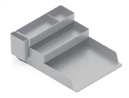 Q-connect Bandeja Sobremesa Organizador de Escritorio con 4 Departamentos, Plástico, Gris. Dimensiones: 53x330x250 mm